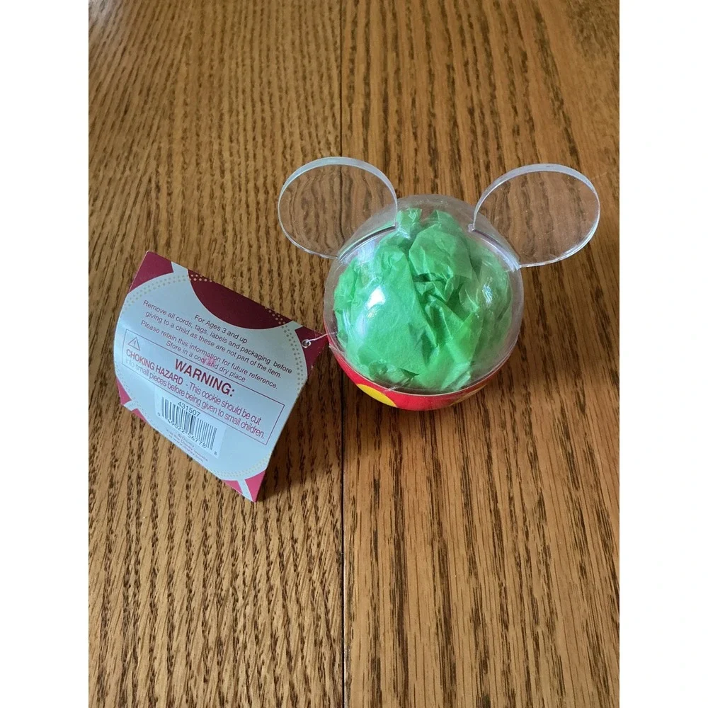 VTG Disney Mickey Mouse Ear Shaped Plastic Cookie Container Red Clear 431507 NWT